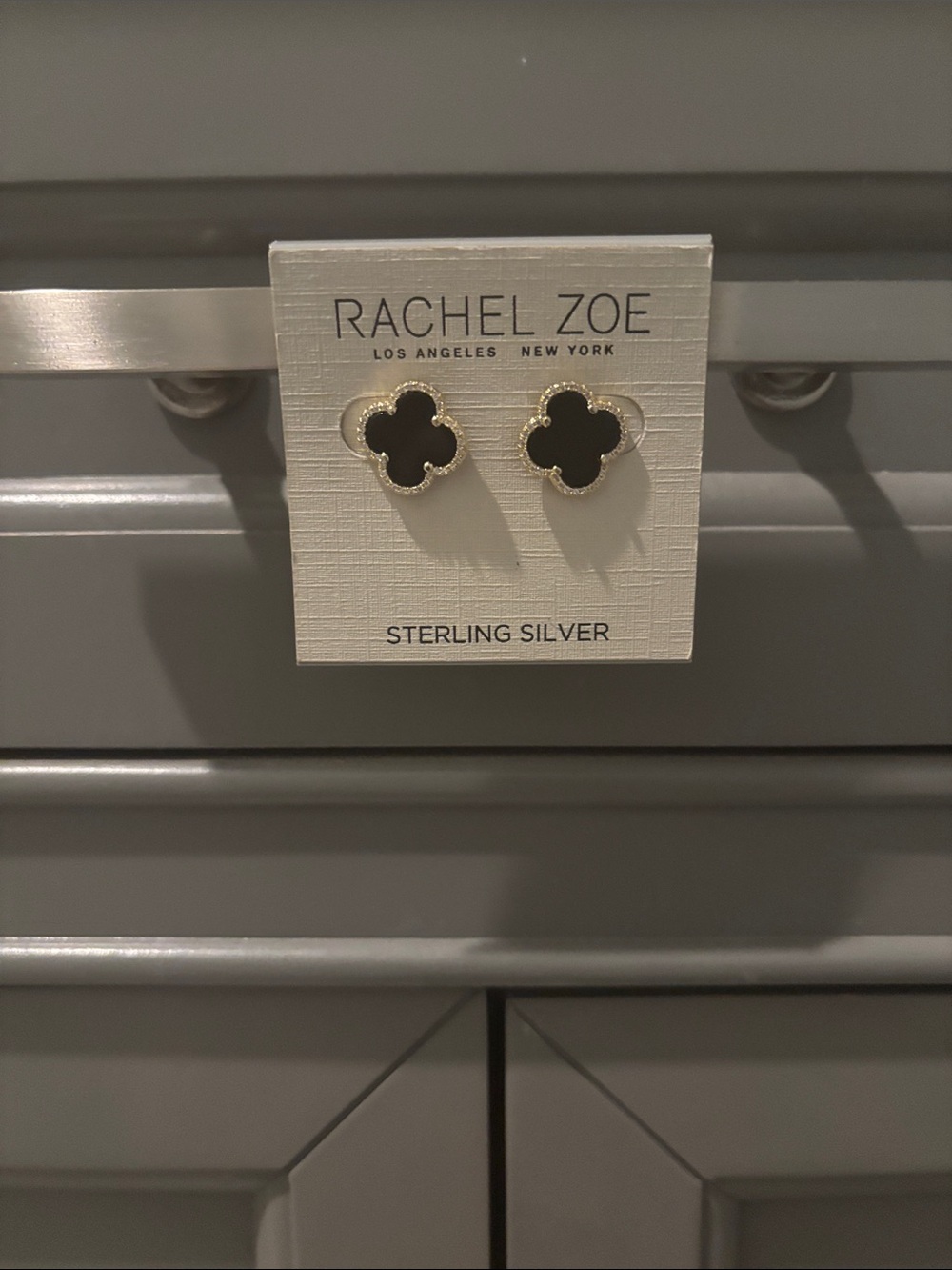 Rachel Zoe Black Clover Sterling Silver & Gold-Trim Stud Earrings
